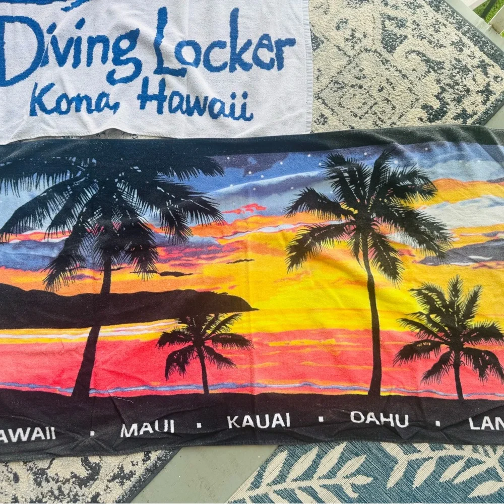 Vintage Kona Hawaii Diving & Multicolor Beach Towel Set